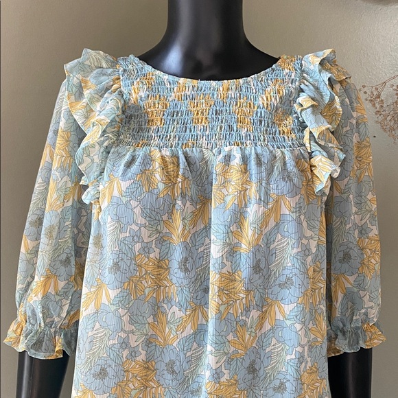 Miami Blue and Yellow Floral Sheer Blouse - Picture 4 of 15